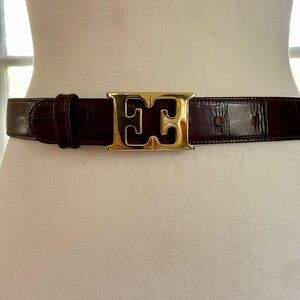 80’s Escada “Double E” buckle brown leather belt size 38 made in Italy